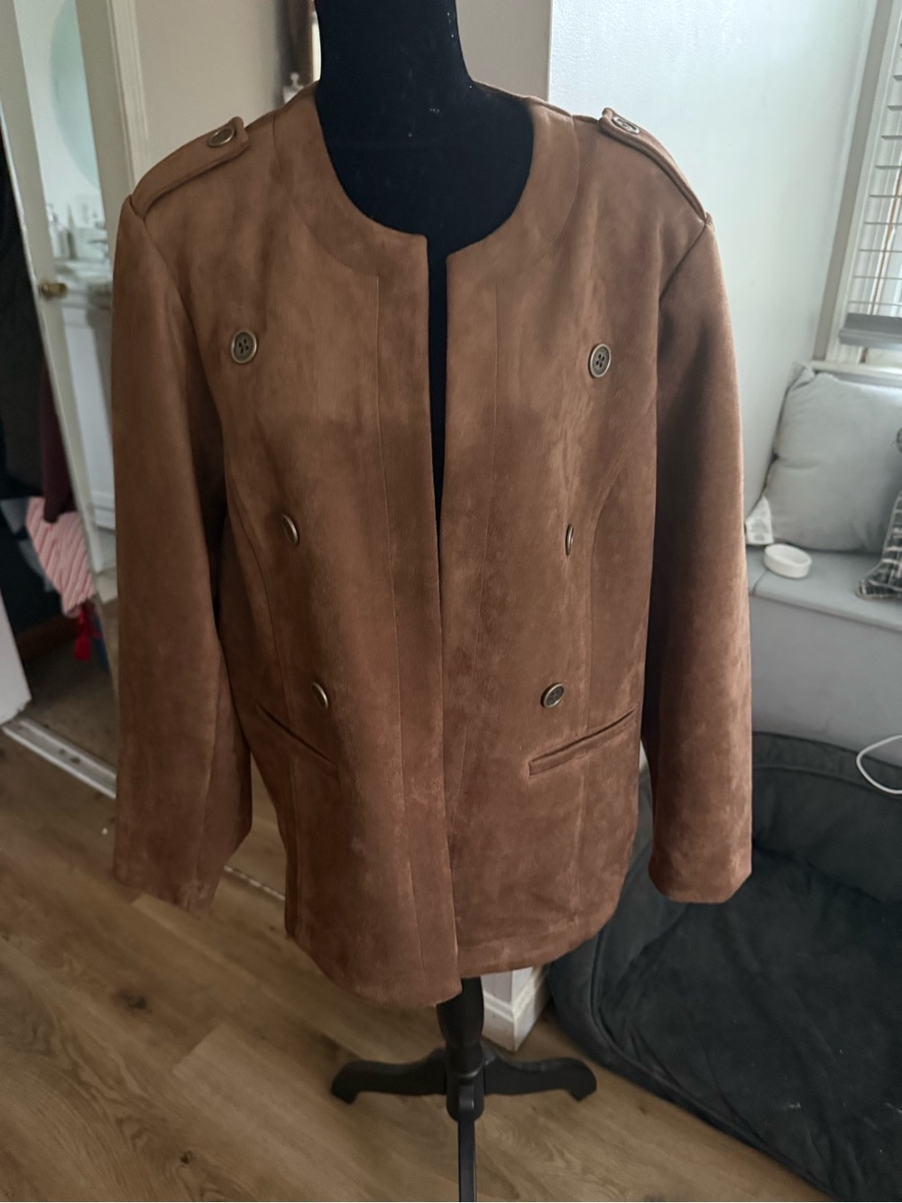 Women's Brown Suede Double-Breasted Jacket